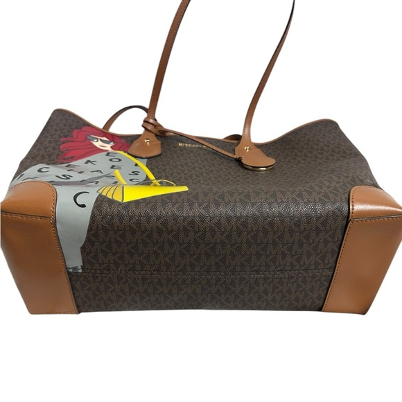 Michael Kors signature brown two handle tote bag with unique graphic  on front - Picture 4 of 13